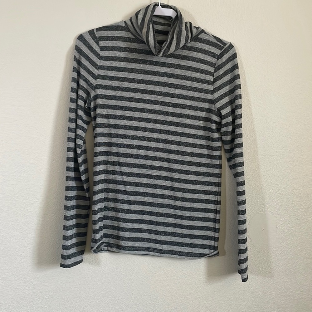Size medium, gray and black, striped long sleeve, crewneck/turtleneck loft brand